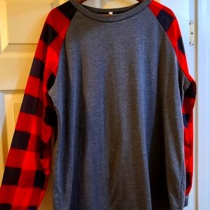 Grey & Red Plaid Baseball Tee Sleep Shirt